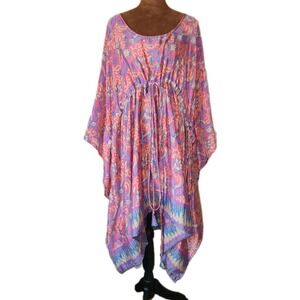 Darn Good Yarn‎ Adjustable Waist Kaftan Silk Lightweight Multicolor Bohemian OS